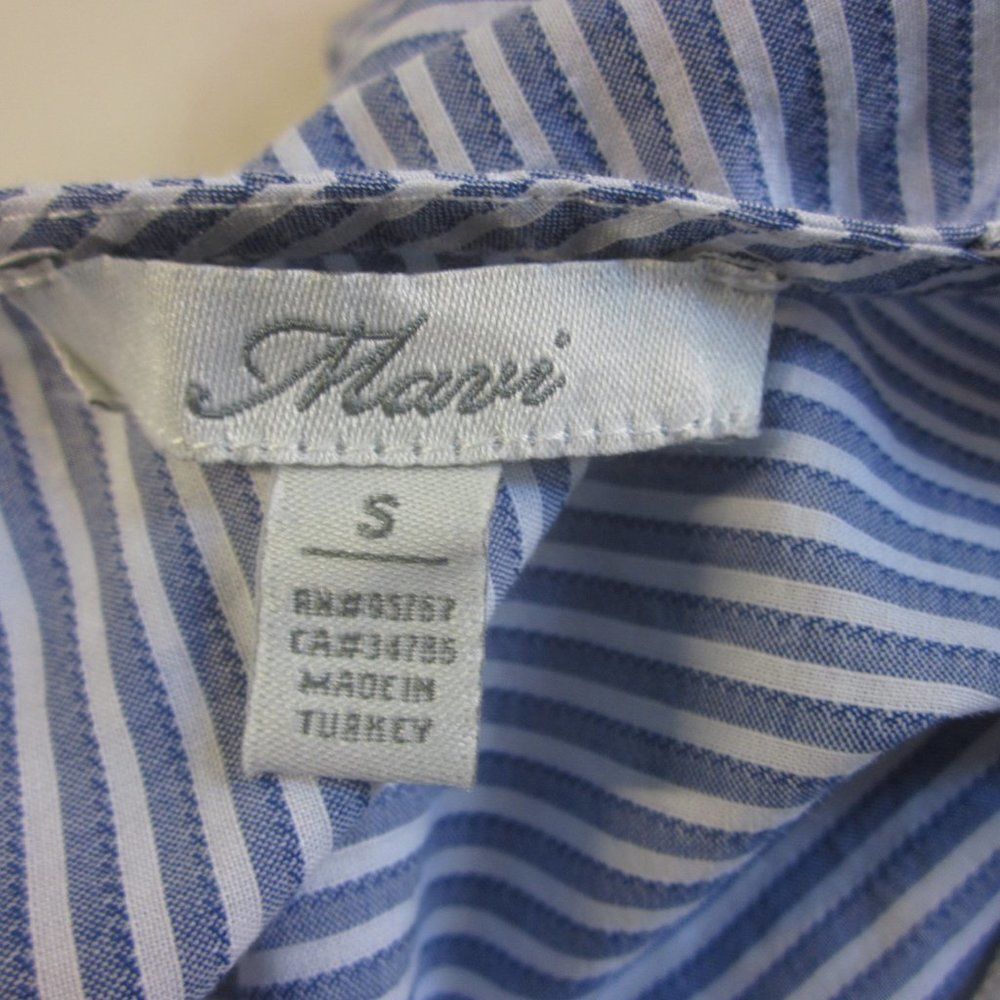 Mavi Size S Sustainable Cotton Summer Mini Dress with Tie Back in Blue Stripe - Picture 6 of 13